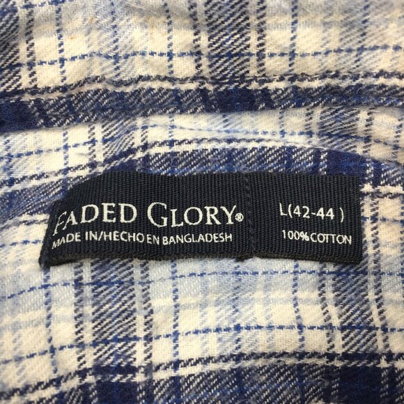 Faded Glory Mens Blue  White Plaid Button Shirt Long Sleeve Size Large 42-44 - Picture 7 of 9